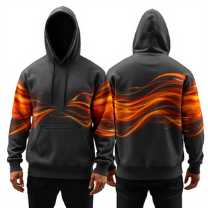Luxury Men's Charcoal Heavyweight Flare Graphic Hoodie Premium Cotton Pullover with Bold Modern Gradient Artwork Design - Product Image 4