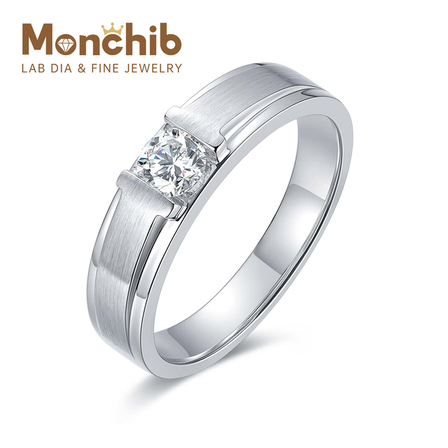 PT950 Platinum Men Brushed Lab Grown Diamond Ring