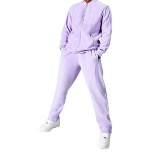 Conjunto de chándal de punto gofrado personalizado para mujer, de manga larga, con chaqueta con cremallera y pantalones acampanados de pierna ancha, conjunto de dos piezas para descansar. - Product Image 1