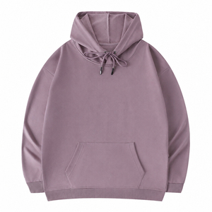 Sweat-shirt à capuche oversize pour homme, violet uni, en molleton, décontracté, avec poches, en coton tricoté, coupe classique, pour l'automne - Product Image 4