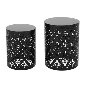 <b>Black</b> Iron DRUM Side <b>Table</b> Set 2 <b>Bedside</b> End <b>Tables</b> Modern Small Accent <b>Table</b> Home Furniture - Product Image 1