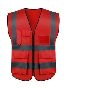 Chaleco de Seguridad Reflectante de Alta Visibilidad, Rojo, Poliéster, Múltiples Bolsillos, Unisex, Uniforme de Guardia, Todas las Temporadas, Detección de Agujas, Sin Costuras - Product Image 1