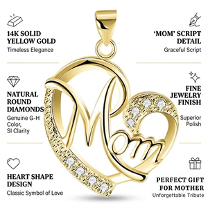Colgante de oro amarillo de 14 quilates con forma de corazón y diamante redondo auténtico para mamá, sin cadena |   Elegante Diseño de Joyería Fina, Regalo para Mujer - Product Image 5