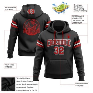 Custom Wholesale Stitched <b>Black</b> Red White Football Pullover Sweatshirt Hoodie Embroidery <b>Fleece</b> Team Training Apparel - Product Image 2