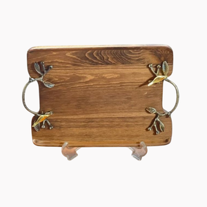 Creative Wooden Large Food Serving <b>Tray</b> With Floral Accent Handles For Top Selling Food <b>Snacks</b> Noodle Serving Platter On Sale - Product Image 2