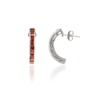 Stunning Women's Fine C Hoop 925 Sterling Silver Natural Princess Cut <b>Garnet</b> Gemstone Channel Set <b>Earrings</b> - Product Image 3