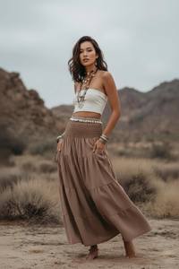 Falda Maxi Boho Vintage para Mujer, de Gasa Orgánica de Algodón, con Volantes, Larga y Fluida, Estilo Prairie, para Festivales - Product Image 3