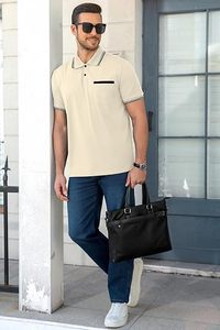 Polo à manches courtes pour homme, décontracté, en coton, avec poche - Product Image 5