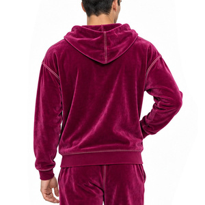 Ensemble de survêtement en velours pour homme, sweat à capuche demi-zip, pantalon droit avec coutures contrastées, poches latérales, deux pièces, tenue décontractée - Product Image 5