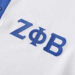 Zeta Phi Beta White Premium Henley Shirt Women Short Sleeve Greek Sorority Apparel Embroidered Letters Stylish Fit - Product Image 3