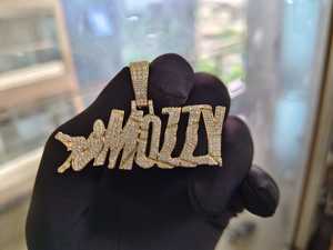 Pendentif Lettre Moissanite Iced Out avec sertissage griffe taille brillant rond, base en argent plaqué or 18 carats, style Hip Hop, breloque pour homme - Product Image 2