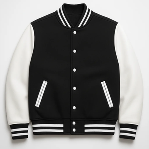 <b>Men's</b> Maroon Varsity <b>Jacket</b> White Sleeve Button Closure Regular Fit Preppy Style Autumn Wear Solid Color Casual <b>Jacket</b> - Product Image 2