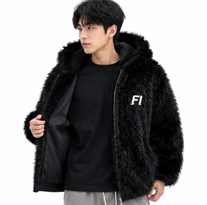 Veste polaire noire pour homme OEM, streetwear personnalisé, à capuche en peluche, entièrement zippée, vêtement d'extérieur chaud pour l'hiver, fournisseur en gros USA Y2K - Product Image 5