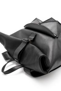Minimalist <b>Black</b> Leather Roll Top <b>Backpack</b> Genuine Cowhide Travel Rucksack Mens Urban Laptop Bag Wholesale LTBP-0103 - Product Image 4