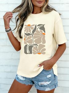 Camiseta de manga corta para mujer, 100% algodón, con estampado gráfico DTF, cuello redondo, camisetas de verano holgadas y cómodas - Product Image 3