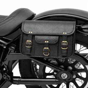 Sacoche de selle de moto en cuir noir, sacoche latérale vintage pour vélo, sac de rangement avec sangles à boucles pour les voyages en moto - Product Image 3