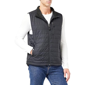 <b>Men's</b> <b>Black</b> Stand Collar Puffer <b>Vest</b> Zipper Closure Windproof Casual Winter Solid Color Polyester Shell Regular - Product Image 1