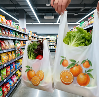 Sac à soufflets latéraux en PE avec poignée longue, fermeture auto-adhésive, impression sérigraphique et héliogravure