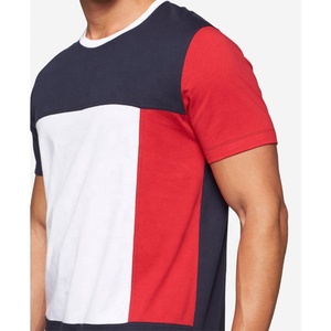 2025 personnalisé couleur bloc hommes ourlet incurvé t-shirt grande taille hommes Streetwear mode vêtements unisexe 100% coton Slim Fit t-shirt - Product Image 3