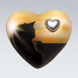 Urne commémorative en forme de cœur avec imprimé chat noir et orange, mini-cœur pour cendres funéraires, en laiton/aluminium - Product Image 1