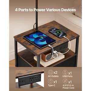 Modern 2-Tier 2-Drawer End <b>Table</b> with 3-Color Temperature Lighting <b>Gold</b> Shade Floor Lamp E10 Base <b>Side</b> Nightstand Bedside Desk - Product Image 6