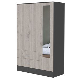 Rock nero 2 cassetti piccolo armadio Wengue e grigio chiaro con porta a specchio elegante Design guardaroba - Product Image 3
