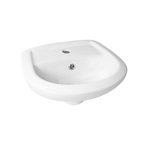 Lavabo redondo moderno de cerámica blanca, suspendido en la pared, con pedestal, para baño. - Product Image 1
