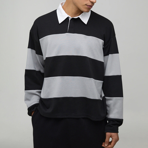 Chemise polo pour homme de haute qualité en tricot rayé de style rugby, manches longues, design anti-rides, logo personnalisé - Product Image 1