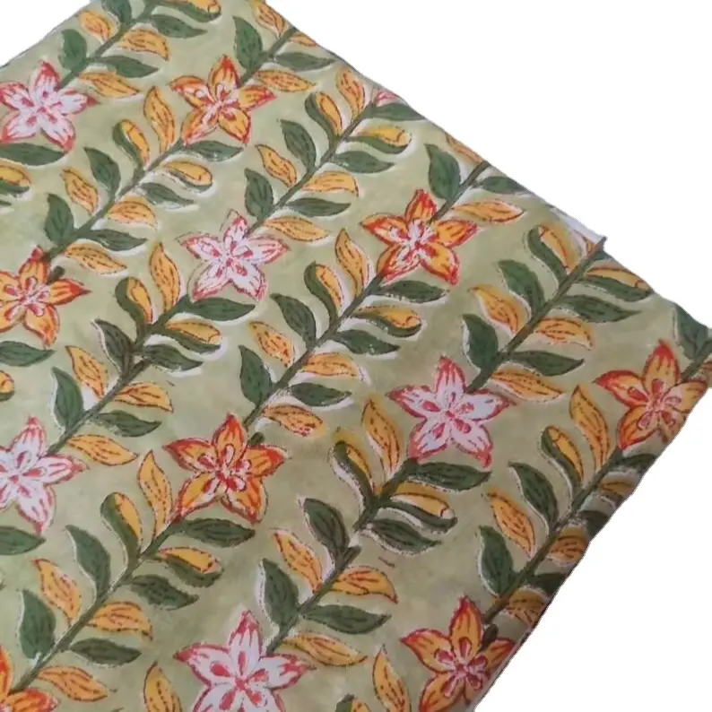Tecido de algodão indiano de bloco de mão com estampa floral tecido de costura de algodão macio tecido floral moderno por fabricante indiano