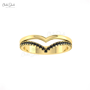 2026 Trendy 14K Fine <b>Gold</b> Double Chevron <b>Ring</b> Pave <b>Set</b> 0.25CTW Black Diamond <b>Ring</b> Wedding Anniversary Jewelry Supplier for Women - Product Image 4