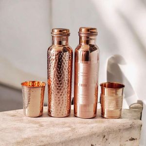 <b>Copper</b> Water <b>Bottle</b> Compact Storage <b>Drinking</b> <b>Bottle</b> for Easy Handling Travel Use and Space Saving Hydration - Product Image 2