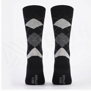 Chaussettes en tricot pour adultes, motif Argyle, noir et gris, respirantes, décontractées, saison automne - Product Image 2