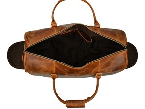 Men Casual Luxury Sport Distressed Brown Genuine Leather Duffle <b>Bag</b> Large <b>Overnight</b> Weekend Travel Satchel Zipper Polyester - Product Image 4