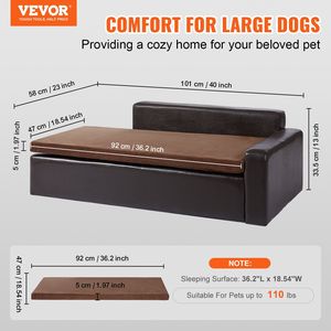 Divano per cani di grandi dimensioni e divano letto per gatti 110 libbre capacità di carico in morbida pelle letto per animali domestici nero-per cani e gatti di grossa taglia - Product Image 2