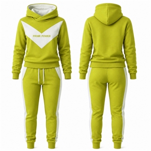 New <b>Women</b> Hoodie <b>Jogger</b> Set Green White Contrast Pullover Tracksuit Casual Sportswear Custom Logo Direct Factory Supplier - Product Image 1