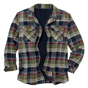 En gros, Shacket en flanelle épaisse à capuche pour homme, à manches longues, à carreaux, boutonné, pour l'hiver, style décontracté - Product Image 2