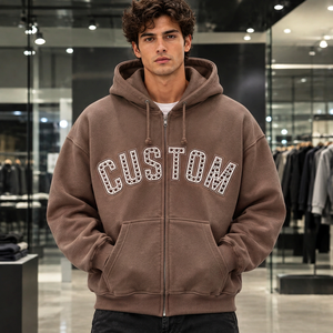 <b>Mens</b> Custom Metal Zipper Hoodie Premium Cotton <b>Fleece</b> Streetwear <b>Jacket</b> Bulk Wholesale Manufacturer OEM Supplier bulk streetwear - Product Image 1