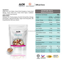 ALOR Muesli halal prêt-à-manger Sauté aux yaourts Fruits Noix 300g Sans sucre Sucré Dégustation Banane Noix de coco Pomme Jacquier Sac
