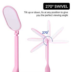 Pink Wall Mounted <b>Magnifying</b> Stainless Steel <b>Makeup</b> <b>Mirror</b> with Oval Shape Long Handle Matte Finish for Lash Extension - Product Image 2