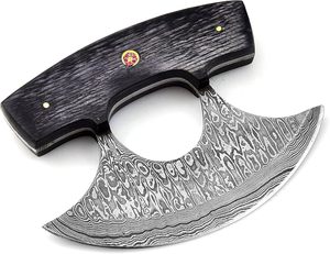 Couteau Ulu d'Alaska en acier Damas fait main sur mesure, avec fourreau en cuir, manche en bois Pakka, coupe-pizza, lame forgée, couteaux ambidextres - Product Image 4