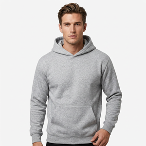 Sudadera con Capucha Gris para Hombre, Corte Regular, Algodón French Terry, Casual, Otoño, Color Sólido, Diseño con Bolsillos - Product Image 2