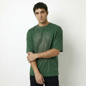 Men's Oversized Vintage Style Short Sleeve O-Neck T-Shirt with Front Logo Acid Washed Jersey Cotton Fabric - Product Image 5