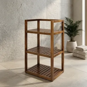 Étagère de rangement minimaliste à 3 niveaux en bois massif pour salle de bain, extérieur et hôtel - Meuble autoportant écologique pour spa - Product Image 3