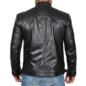 Customizable ODM Autumn Varsity Jacket for <b>Men</b> Coated Stand Collar Genuine Leather with Zipper Front Logo on Sale - Product Image 4