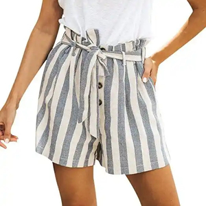 Shorts en toile de coton taille haute pour femme avec ceinture, broderie banane, imprimé animal, décontracté, respirant, ourlet effiloché, coupe régulière, délavé - Product Image 2