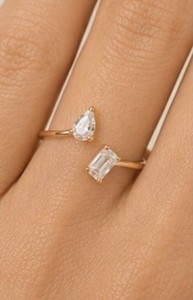 Pear Cut & Emerald Cut Toi et Moi <b>Open</b> <b>Ring</b> 14K 18K Yellow Gold Two Stone Adjustable Lab Diamond <b>Ring</b> - Product Image 2