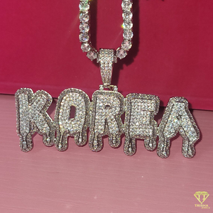 Pendentif Lettre DAE avec Chaîne Tennis et Diamant Moissanite, Collier Hip Hop, Bijoux Bling Personnalisés - Product Image 3