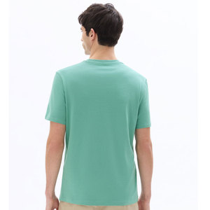 T-shirt en coton à manches courtes et col rond pour homme, couleur unie, coupe classique, jersey tricoté, vert menthe - Product Image 2