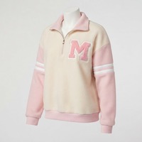 Sweat-shirt rose pour femme en maille à col rabattu avec logo M, col montant, manches classiques, style preppy, pour l'automne et l'hiver