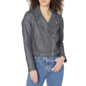 Blouson moto en cuir PU pour femme, manches longues, fermeture éclair, col rabattu, coupe courte, couleur unie, style motard, pour l'automne - Product Image 3